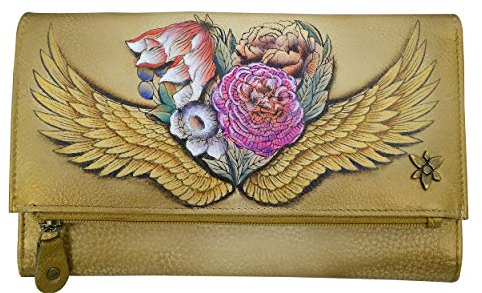 Anuschka Handbemalte Clutch Brieftasche mit Überschlag aus echtem Leder - Angel Wings