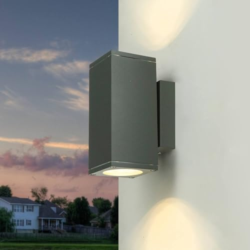 Licht-Erlebnisse XL Wandleuchte Aussen up&down eckig Aluguss anthrazit IP54 wetterfest H:19cm 2xGU10 Garten Terrasse Hauswand Strahler Wandlampe Wandleuchte
