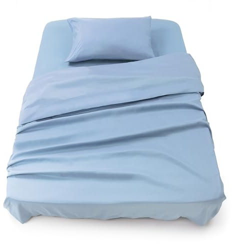 Blumtal® Bettlaken Set 3-teilig - Oeko-TEX zertifiziertes 3er Set - Spannbettlaken 90x190x30cm + Bettlaken ohne Gummizug 160x275cm + Kissenbezug 50x80cm - Bettlaken & Kissenbezug Microfaser - Blau