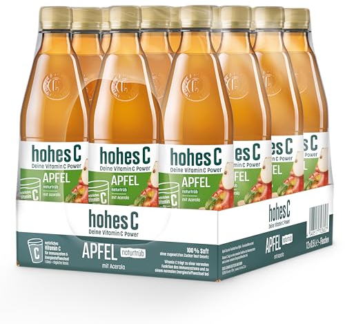hohes C Apfel naturtrüb (12 x 0,5l), 100% Saft, Apfelsaft, Vitamin C, ohne Zuckerzusatz laut Gesetz, vegan
