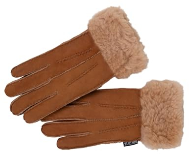 Nordvek Damen Handschuhe aus Lammfell, umklappbarer Bund, Veloursleder, Nr. 301 100, Hellbraun, M/L