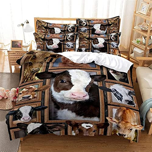 LUYAPOND Bettwäsche 135x200 Fotorahmen Kuh Bettwäsche Set für Kinder, Mikrofaser Bettbezüge, 1 Bettbezug mit Reißverschluss + 1 Kissenbezug 80x80 cm