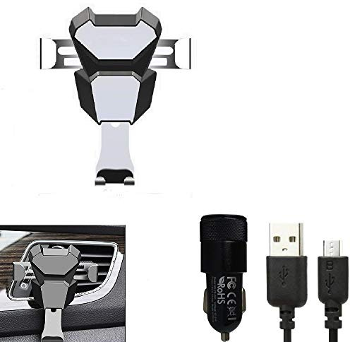 K-S-Trade Support Voiture pour Xiaomi Redmi Note 10 Je Compatible avec Xiaomi Redmi Note 10 Je Montage évent Grille Ventilation Noir-Argent + Chargeur Voiture Véhicule Titulaire Support De