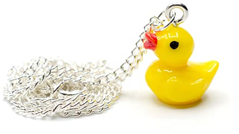 Miniblings Quietscheente Halskette - Handmade Modeschmuck I Kette Quietscheentchen Entchen Ente Enten Badewanne 45cm - Gliederkette versilbert