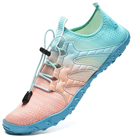 IceUnicorn Schwimmschuhe Unisex Damen Herren Strandschuhe Aquaschuhe Badeschuhe Wasserschuhe Surfschuhe Sommer(A.Pink Blau, 40EU)