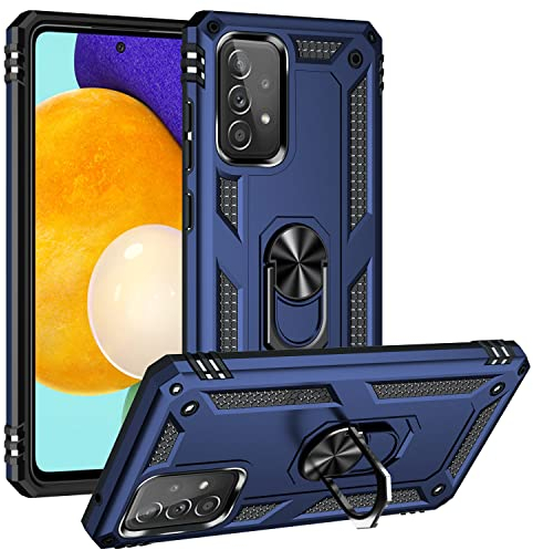 Fetrim Funda para Galaxy A52, Carcasa Shock Absorción de con Anillo de rotación Soporte para Samsung Galaxy A52 5G/4G/A52S 5G Azul Marino