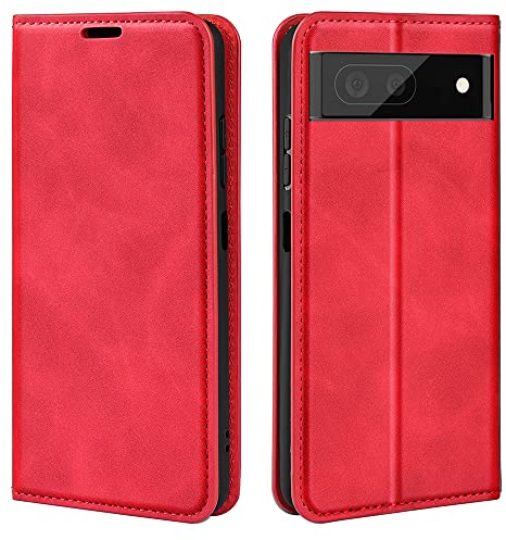 Fertuo Hülle für Google Pixel 6A, Handyhülle Leder Flip Case Tasche mit Kartenfach, Magnetverschluss, Silikon Innenschale Schutzhülle Cover Lederhülle für Google Pixel 6A, Rot