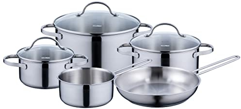Kelomat, 1921-325, lot de 8 casseroles, 3 casseroles à viande, 1 casserole, 1 poêle, 3 couvercles en verre