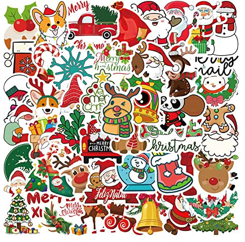 lumcov 50 Pezzi Adesivi Natalizi Etichette,Mini Decorazione Natalizia di Natale Babbo Natale, Alce, Albero di Natale, Natale DIY Artigianato, Decorazioni di Regalo