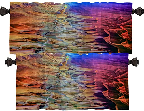 Shrahala Antelope Canyon Kitchen Valances, Slot Canyon American Southwest Navajo Land Half Window Curtain Window Treatment Multilayer Polyester Blackout for Living Room Bathroom 2 Pack 52 x 16 in