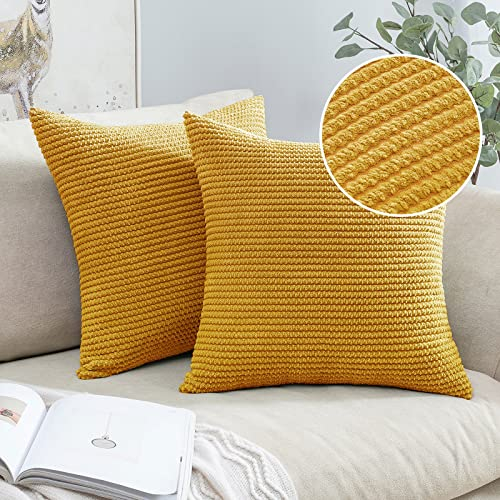 MIULEE 2er Set Kissenbezug Dekokissen Kissenbezüge Kissenhülle Zierkissen Sofakissen Kordsamt Deko Weich Couchkissen Bezug Kissenhüllen für Sofa Wohnzimmer Polsterkissen 40x40 cm Kurkuma