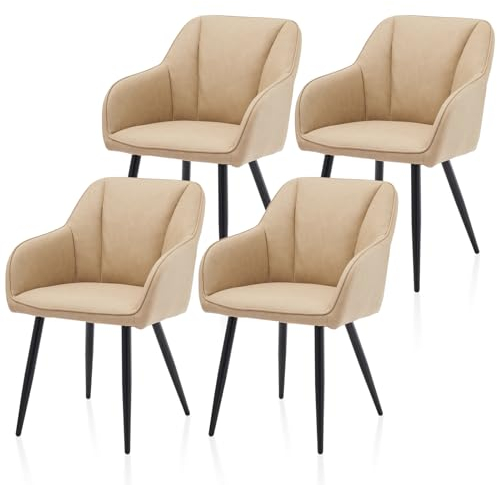 TUKAILAI Esszimmerstühle aus Kunstleder,Küchenstuhl Polsterstuhl Armlehnstuhl mit Armlehnen,Rückenlehnen,weiche Sitzpolster,Modern Sessel für Küche Esszimmer Wohnzimmer (Kunstleder×4, Beige)