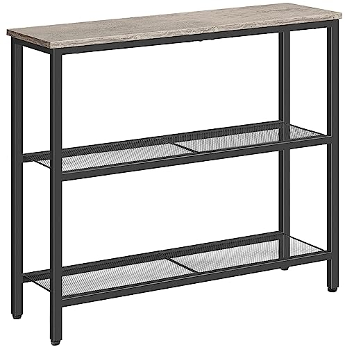 HOOBRO Schmaler Konsolentisch, Beistelltisch mit 2 Ablagen, Sofatisch, Metallgestell, im Industrie-Design, für Flur, Eingang, Wohnzimmer, Schlafzimmer und Büro, Greige-Schwarz EBG73XG01