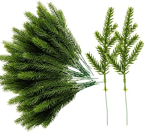 GIONAR 60 Stück Künstliche Kiefer Zweige,Tannenzweige Künstlich,Künstliche Kiefernzweige Kiefernblätter,DIY Girlande Kranz Weihnachten Verschönerung Hausgartendekoration