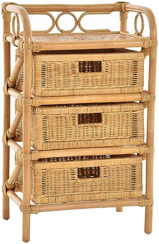 korb.outlet Rattan-Kommode mit Schubladen Badregal Korb Regal Schubfächer aus echtem Rattan 46 cm breit (Honig-Rundmaterial, 3 Schübe)