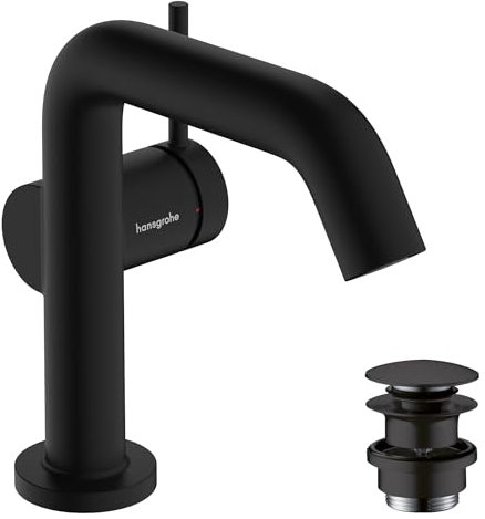 hansgrohe Tecturis S Fine - Mitigeur de lavabo avec vidage Push-Open, économie d'énergie (CoolStart), Robinet salle de bain avec hauteur sous bec 110mm, économie d'eau (EcoSmart+), Noir mat, 73320670
