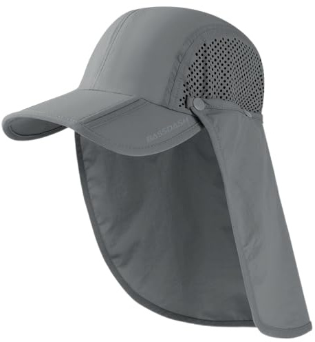 Bassdash UPF 50 + Cappello da Pesca Pieghevole Cappello da Baseball cap con Collo Rimovibile Flap Portatile per Uomini Donne Golf Escursionismo