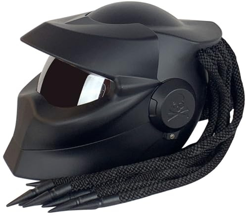 Casque Intégral Moto Visière Avant Rabattable Tresses Feux D'avertissement Approuvé ECE Casque Intégré Moto Personnalisé Adultes Course Cyclomoteur Tout-Terrain Matt Black,XL