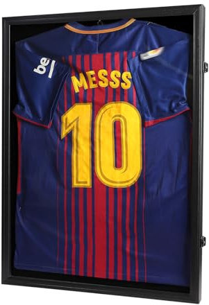 Sboitflmm Jersey Frame Display Case - Football Jersey Display Frame - Lockable Jersey Shadow Box with UV Protection Acrylic Door and Hanger for Hockey Soccer Basketball Baseball Shirts, Black