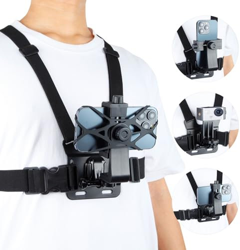 Vasgather Handy-Brusthalterung, Gurt, Handy-Halterung für Videoaufnahmen, Action-Kamera, POV, Fahrrad, Kajak, Laufen, VLOG, geeignet für iPhone/Hero 11/10/9/Insta 360 X2 X3/DJI (mit Anti-Drop-Netz)
