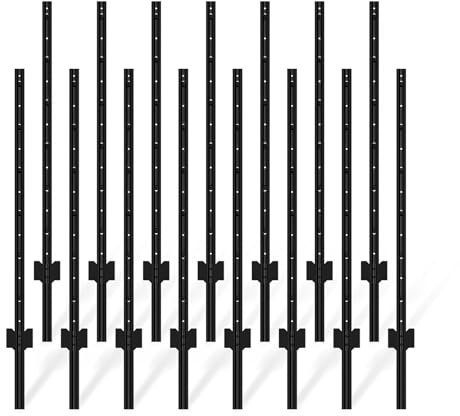 FOREHOGAR Zaunpfosten, 122 cm, Schwarz, Metall-T-Pfosten für Drahtzaun, U-Pfostenzaun aus Stahl für Rasen, Garten, Hof, Maschendrahtzaun, Stangen, Outdoor, leicht zu tragen