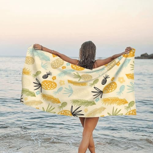 LAMAME Handtuch mit Ananas-Muster, schnell trocknend, leicht, Strandtuch, tragbares Mikrofaser-Badetuch