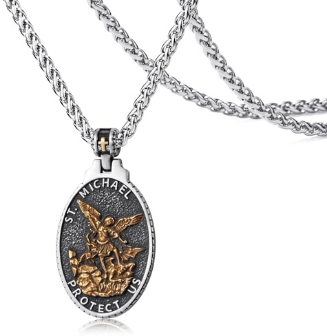 WESTMIAJW Gold St Saint Christopher Michael Medal Pendant Necklace Jewellery Gift for Men Boys 60cm