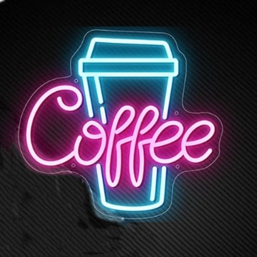 Coffee Neon Sign Led Dimmable Acrylic Neon Signs for Coffee Shop Salon Home Bar Decor,Decorative Glow Signs for Room Pub Club Party Decoration,USB Powered(Pink Coffee+Ice Blue)