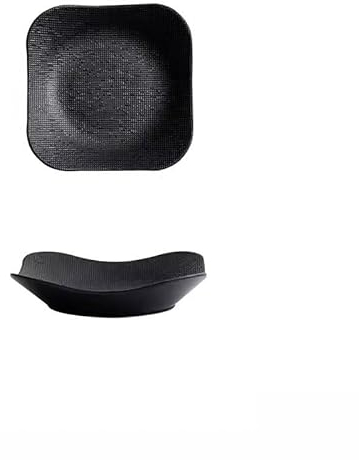 Platos de Fiesta Plato de sopa cuadrado, plato de cena, plato cuadrado blanco, platos domésticos, plato cuadrado profundizado atractivo, plato hondo comercial Plato de Postre(Black)