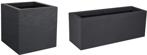 EDA - Pot Carré Volcania'Up 21 L - Décor Imitation Pierre - Simple Paroi - Zone de Rétention d'eau & Balconnière Volcania'Up 25 L - Décor Imitation Pierre - Simple Paroi - Zone de Rétention d'eau