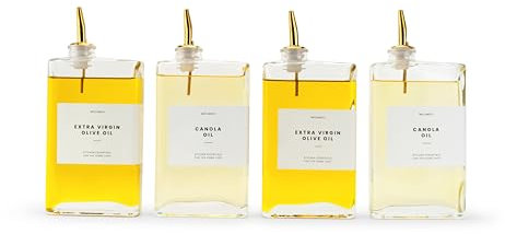 Molimoli Olive Oil Dispenser Bottle for Kitchen - Automatic Pourer, Glass Bottle, Cruet | Set of 4 - Gold