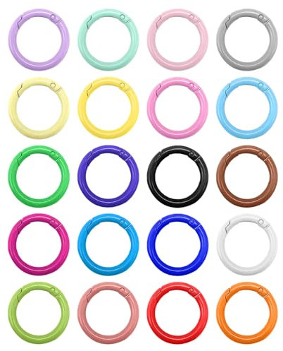 SLAXJNE 20 Stück Metall-Spaltringe, Federklemmringe, Bunte Federschnallen, Schlüsselanhänger-Schnittstellen, Runde Eisenringe, Diy-Schlüsselanhänger-Zubehör, Karabiner-Clip-Ringe