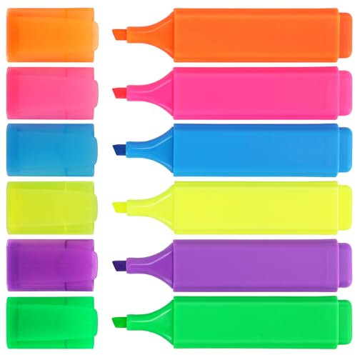 WISYOK Textmarker 6er Pack, Highlighters Leuchtend, Highlighter Pen Aesthetic, Leuchtmarker, Text Marker Neon, Markerstifte Set für Journal, Bibel, Schulbedarf, Geschenk