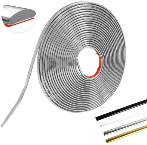 MeYuxg Modanatura Adesiva Autoadesiva,PVC Listello Decorativo Flessibile, Bordo Adesivo per Pareti, Battiscopa Adesivo Adatto per Camera da Letto, Bagno, Cucina, Parete, Soffitto(Silver-8M-8MM-2.8MM)