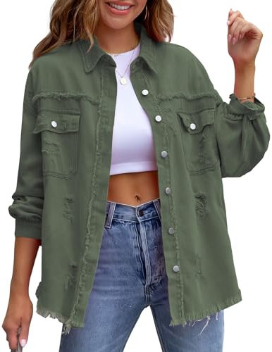 MGizo DtiSpectrum Giacca in Jeans Strappati e Sfilacciati da Donna - Vestibilità Ampia, Modello Boyfriend con Maniche Lunghe, Giacca da Camionista con Bottone in Metallo