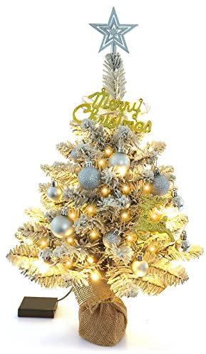 FIMAGO Mini Weihnachtsbaum Kleiner Weihnachtsbaum mit Beleuchtung, 60cm Tisch Weihnachtsbaum Klein Künstlich Geschmückt für Weihnachten Deko, Mit Sternenbaumspitze und Hängender Baumdekoration