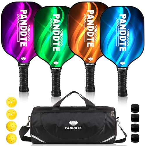 Palas de Pickleball, Juego de 4 paletas Ligeras de Grafito con 4 Bolas, Agarre y Bolsa de Repuesto, para Hombres y Mujeres