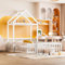 Kinderbett Bodenbett Einzelbett 90x200 cm mit Sicherheitsgitter&Lattenrost&Dach&Kleiderstange, Montessori Bett Bed Gitterbett Hausbett Holzbett Bettgestell Jugendbett, Kiefernholz, Ohne Matratze, Weiß