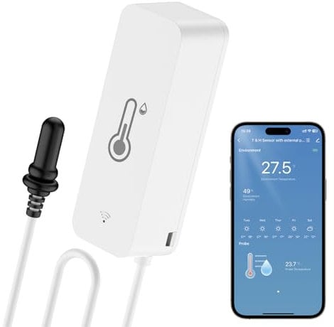WIOONI WiFi Hygrometer Thermometer Sensor, WLAN Thermometer Mit Externem Sensor, Innen Außen für Gewächshaus, Aquarium, Kühlschrank, ReptilienTerrarium, Arbeit mit der Smart Life/Tuya-App, 1 Pack