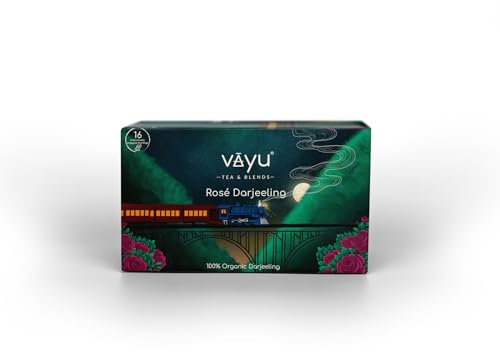 Vayu Tea & Blends - Rose Darjeeling | Green Tea & Rose I Champagne Tea | Delicate Floral Notes I 16 tea bags (biodedgradeable)