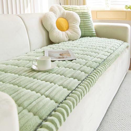 Gluhbirnen Dicke Sofabezug, Sofa Überzug, Universal Couch Decke aus Cord für 2 3 4 Sitzer, Couchschoner, Sofa Überwurfdecke, Anti-Rutsch Couch Überzug, Matchagrün, 90 * 180CM