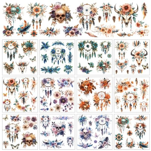 AHANDMAKER 12 Blatt Bohemian Dreamcatcher Rub On Transferaufkleber Traumfänger Aufkleber Im Tribal Stil Literarischer Stil Hausaufkleber Für Arbeitszimmer Buchhandlung Wohnkultur 5.5x5.5