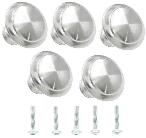 Wgewfhdf Cabinet Door Knobs 5 Pcs Drawer Knob Silvery Round Cupboard Handles with Screws, Small Chrome Stainless Steel Knobs for Wardrobes, Kitchen, and Furniture