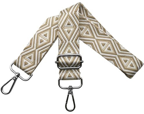 Verstellbarer Schultergurt für Taschen Taschengurte zum Wechseln, Umhängegurt für Taschen, Schulterriemen 3.8cm Breite mit Silber Karabiner Taschenband für Damen Handtaschen, Weiß/Khaki, M11