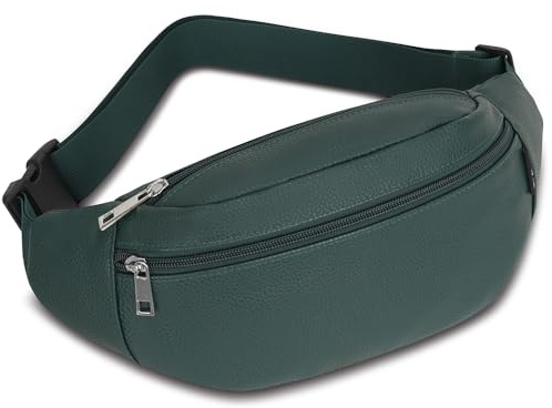 Bauchtasche Hüfttasche Herren Damen PU Leder Gürteltasche Sport Bum Hip Bag Männer Frauen Waist Fanny Pack für Reise Wandern Hundetraining Outdoor (Grün)