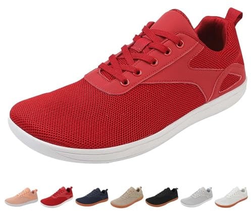 Generisch Barfußschuhe Damen Herren Bequeme Barfuss Schuhe Damen Slip On Sneakers Weich Sportschuhe Leicht Turnschuhe rutschfest Hausschuhe barfußschuhe Sneaker Rot 39