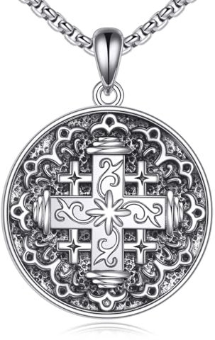 DAYLINLOVE Jerusalem Kreuz Halskette 925 Sterling Silber Filigran Kreuz Anhänger Halskette Jerusalem Christen Schmuck Geschenke für Männer Frauen