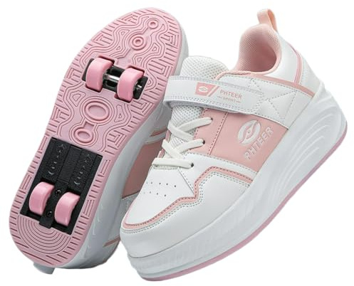 LIWLLIUA Schuhe mit Rollen für Jungen und Mädchen, Kinder Rollschuhe mit 4 Versenkbaren Rollen 2-in-1 Turnschuhe & Skateboardschuhe Rollschuhe für Draußen Größen 32–40