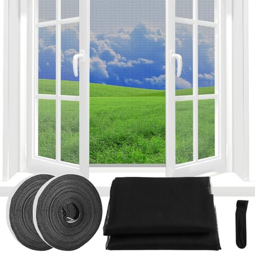 2 Stück Insektenschutz Fenster, 130×150 cm Moskitonetz mit Klettband und Anpress Werkzeug, Zuschneidbarer Fensternetz ohne Bohren, Insektenschutz Netz für Fenster und Türen, Schwarz