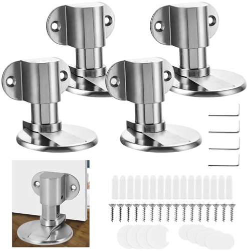 LOLYSIC 4 Stück Unsichtbare Magnetische Türstopper – Verstellbar Türstopper für Boden, selbstklebend oder mit Schrauben montierbar, Metall, zum Schutz von Tür & Wand, ideal für Büro & Zuhause (Silber)